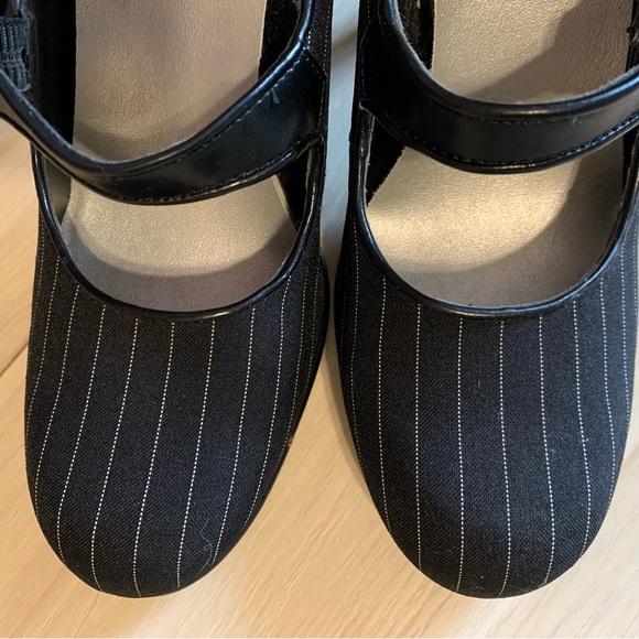 Black Pinstripe Heels with Strap - Picture 9 of 9